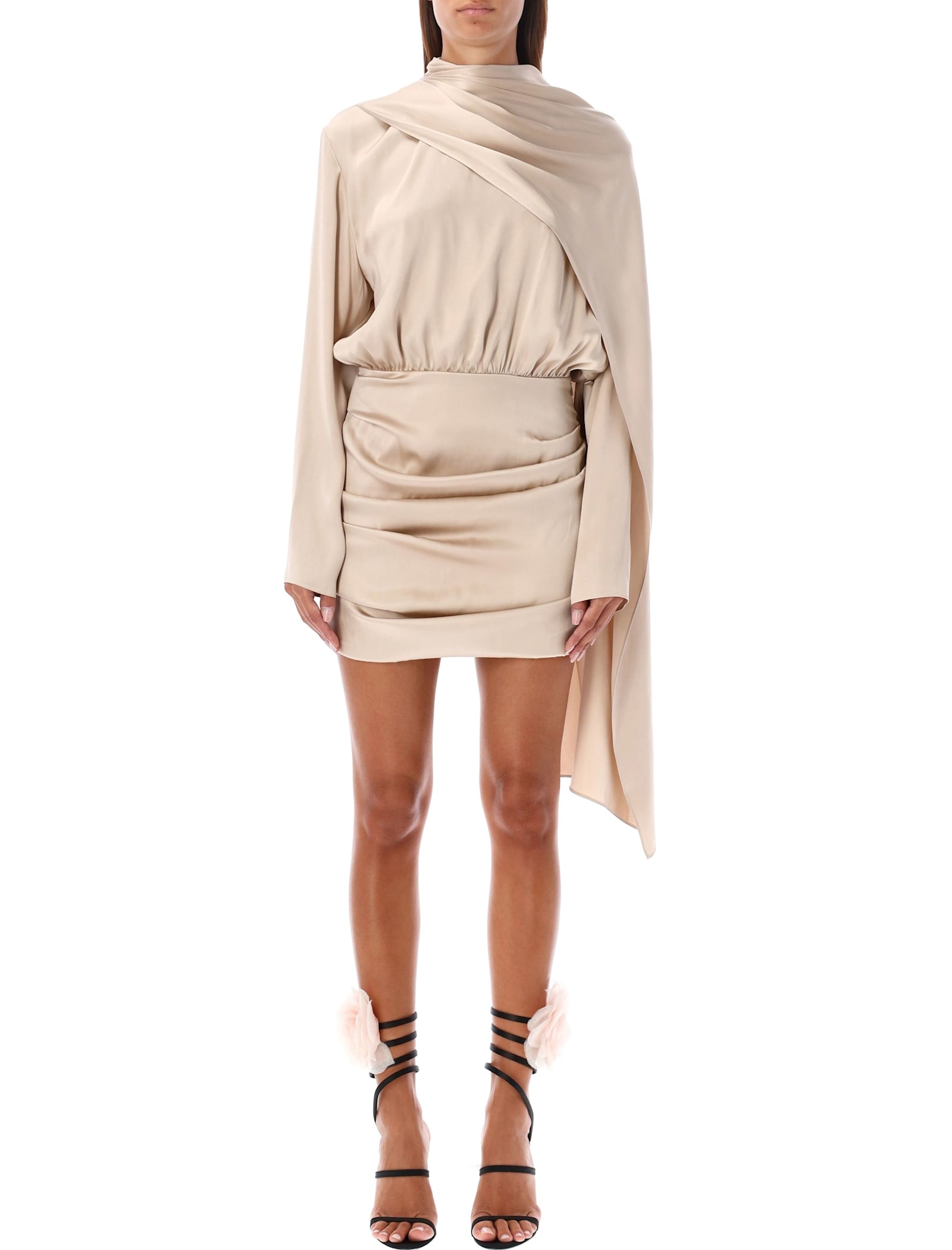 Shop Magda Butrym 22 Mini Draped Dress In Beige