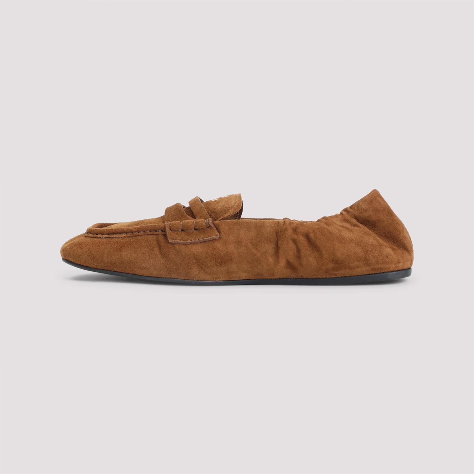 Miu Miu Mocassini Ruches In Pelle Scamosciata In Brown