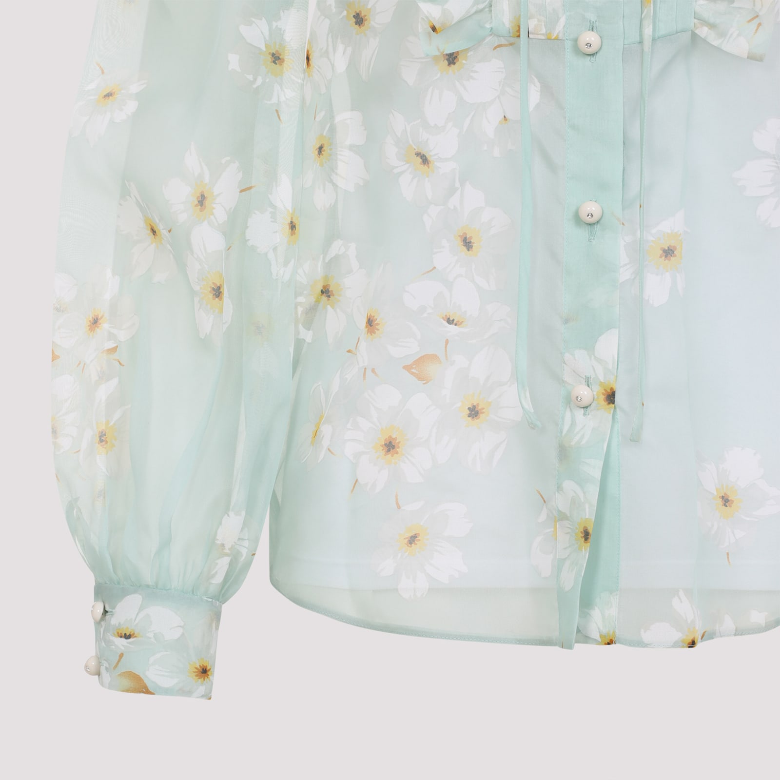 Valentino Silk Shirt With Balloon Sleeves And Floral Print In Blue