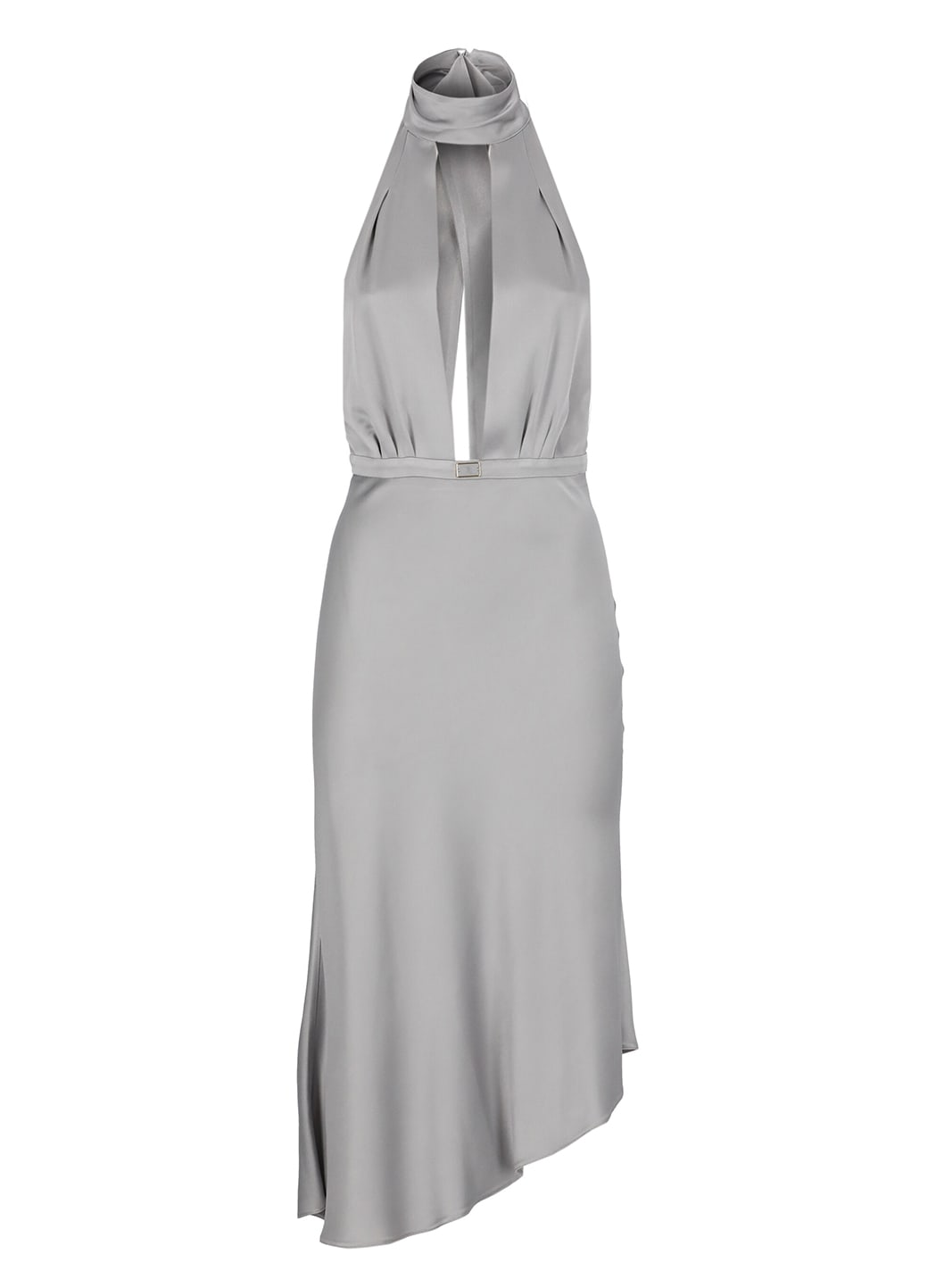 Satin Midi Dress With Asymmetric Skirt