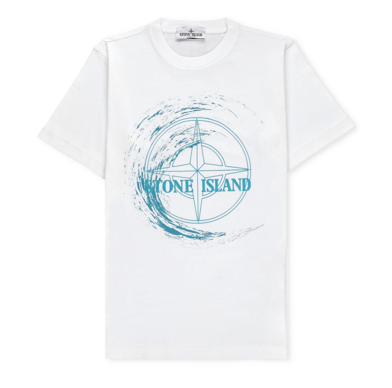 Stone Island Junior Kids' Logo Printed Crewneck T-shirt In White