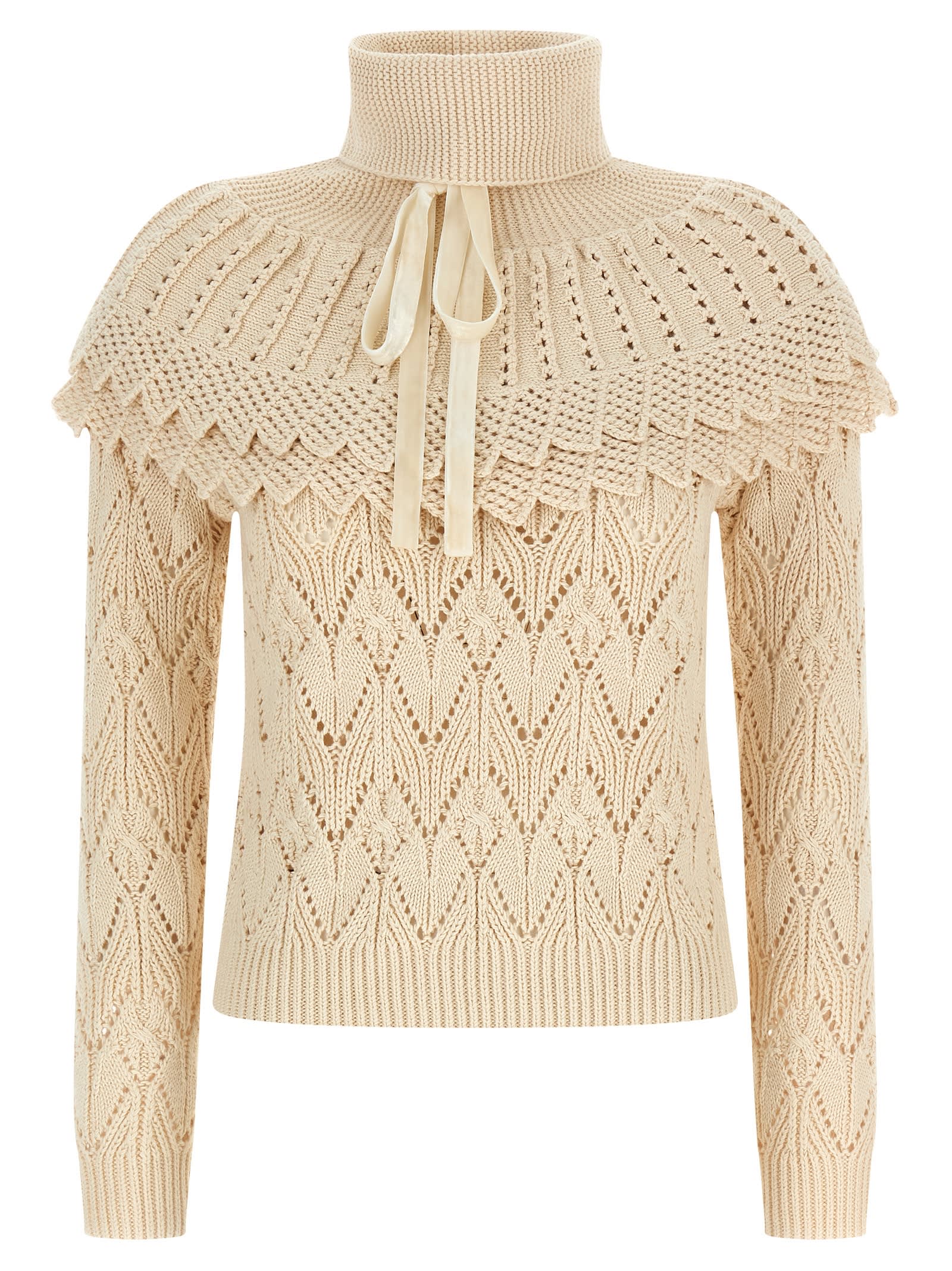 Zimmermann Hypnotic Ruffle Collar Sweater In Neutral