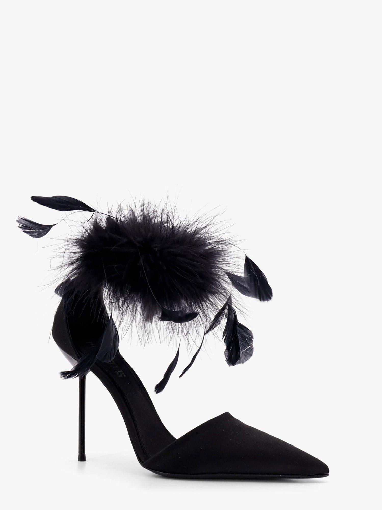 Paris Texas Lidia Satin Sandals With Feather Detail In Black