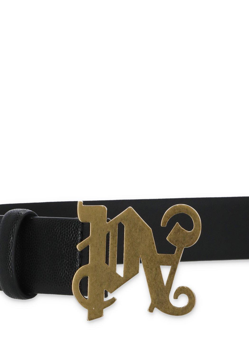 Shop Palm Angels Logo Plaque Buckle Belt In Black Gold