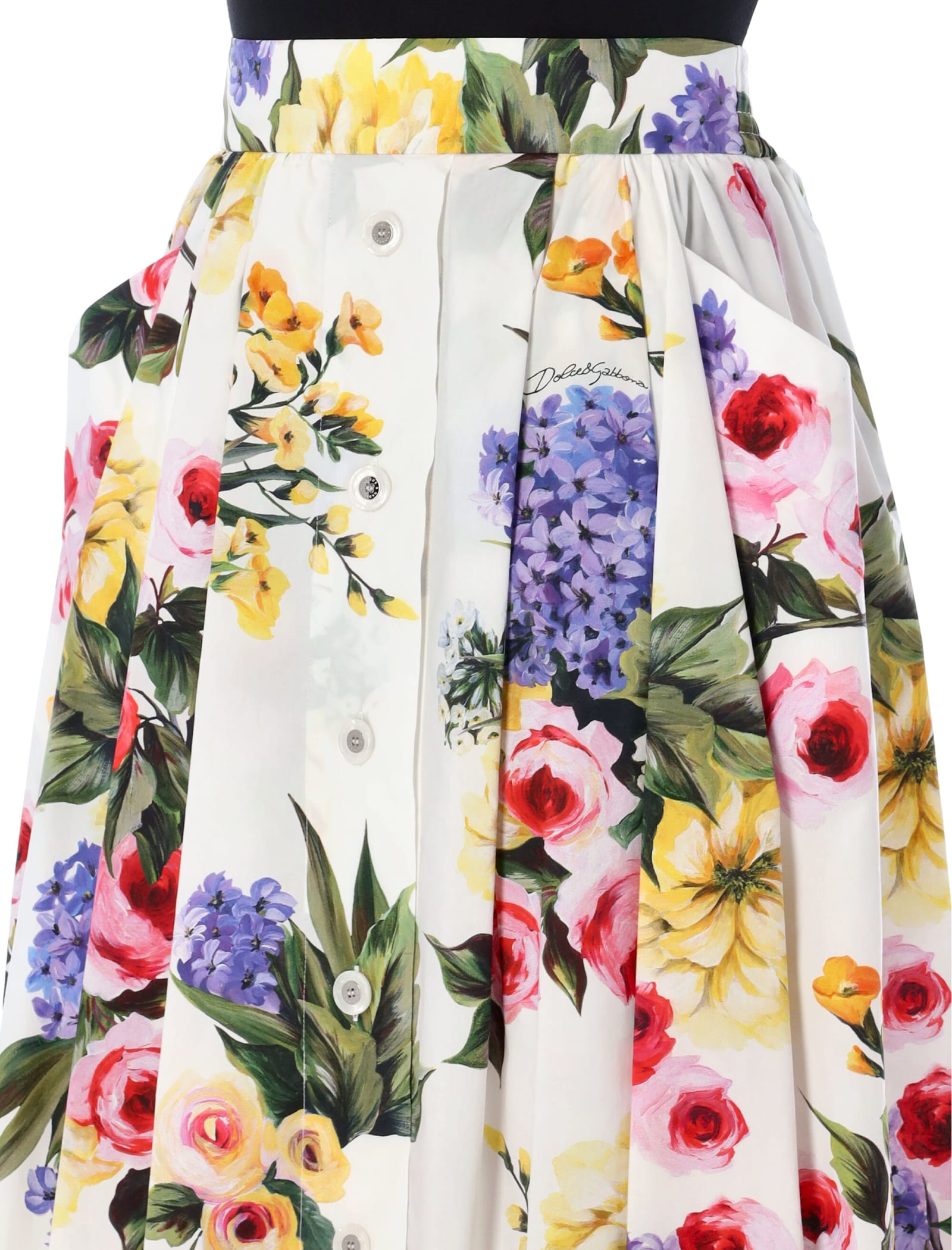 Shop Dolce & Gabbana Giardino Print Midi Skirt In Giardino Fondo Bianco