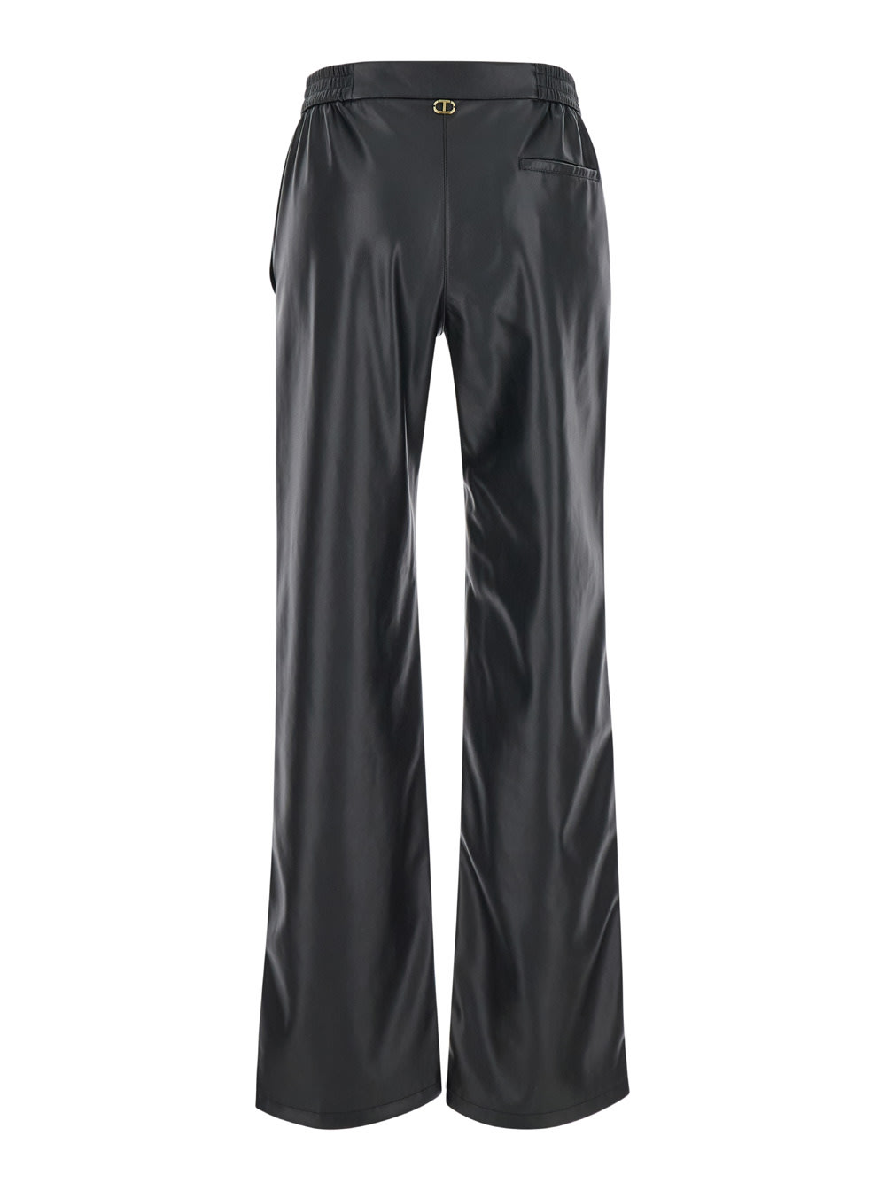 Shop Twinset Black Pants With Elastic Waistband And Logo In Eco Leather Woman