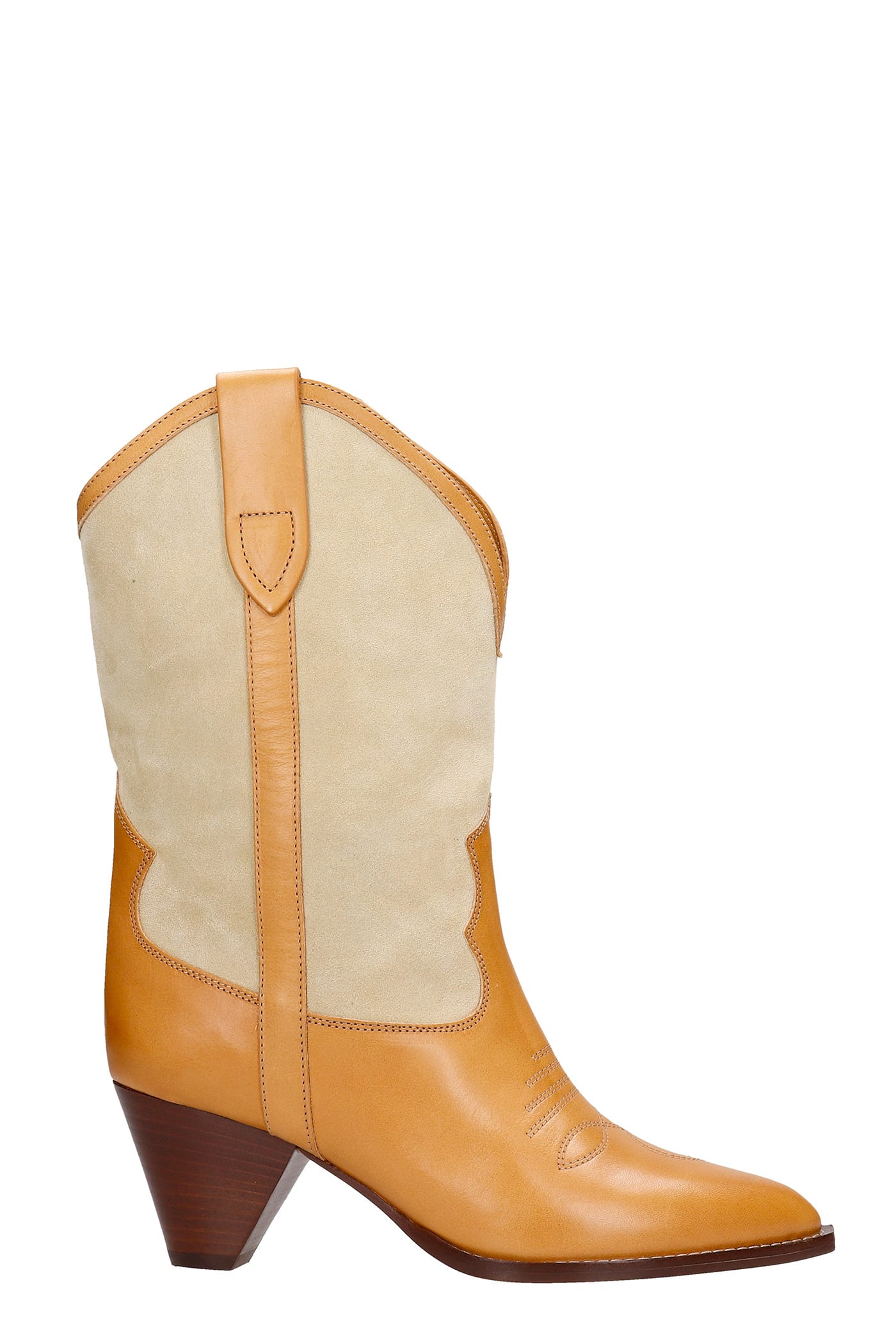 Isabel Marant Luliette Texan Ankle Boots In Yellow Suede And Leather