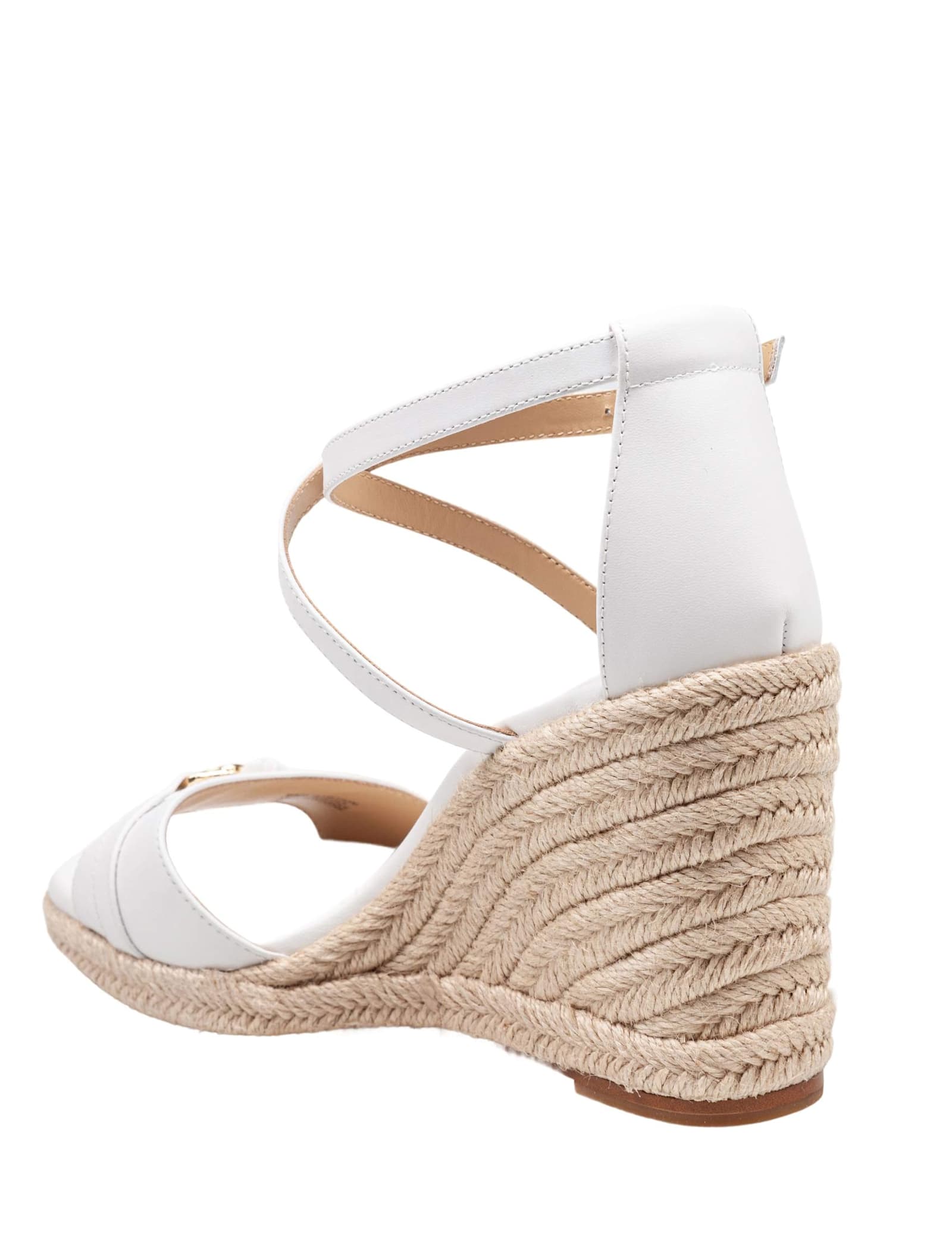 Shop Michael Kors Mandy Wedge Sandal In White Leather With Jute Wedge In Optic White