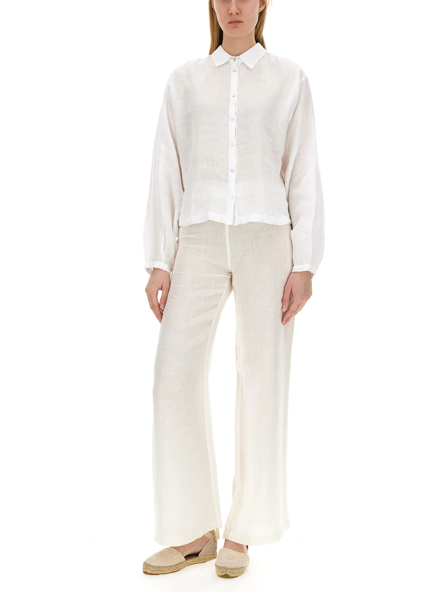 Shop 120% Lino Linen Shirt In Bianco