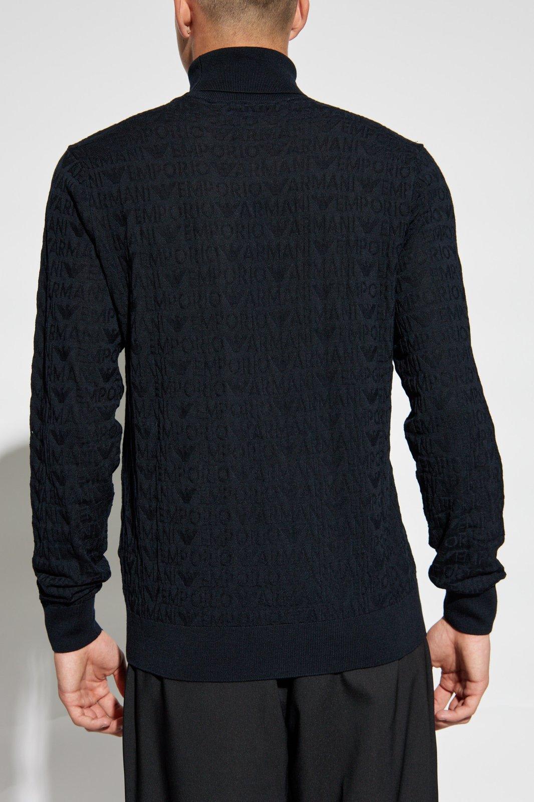 Shop Emporio Armani Wool Turtleneck With Monogram In Blu Navy