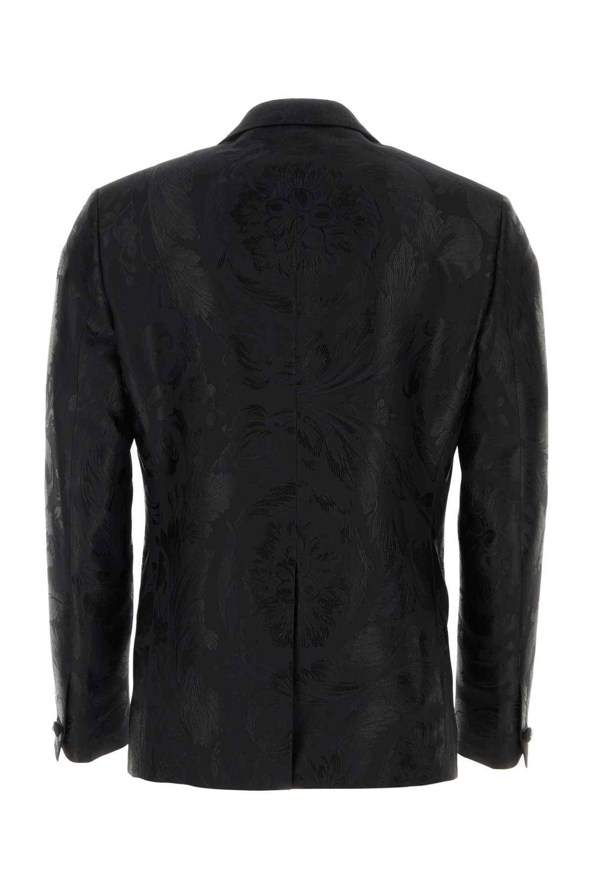 Shop Versace Embroidered Jacquard Blazer In Black