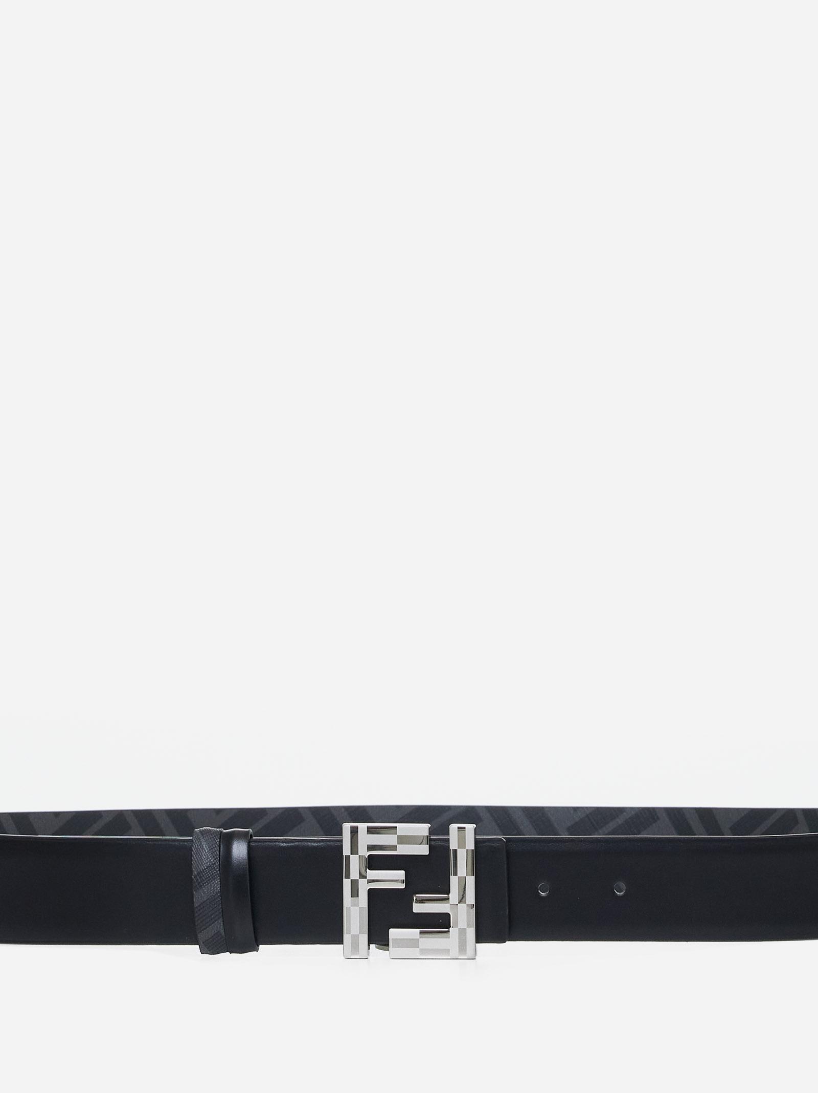 Shop Fendi Ff Fabric And Leather Reversible Belt In Black