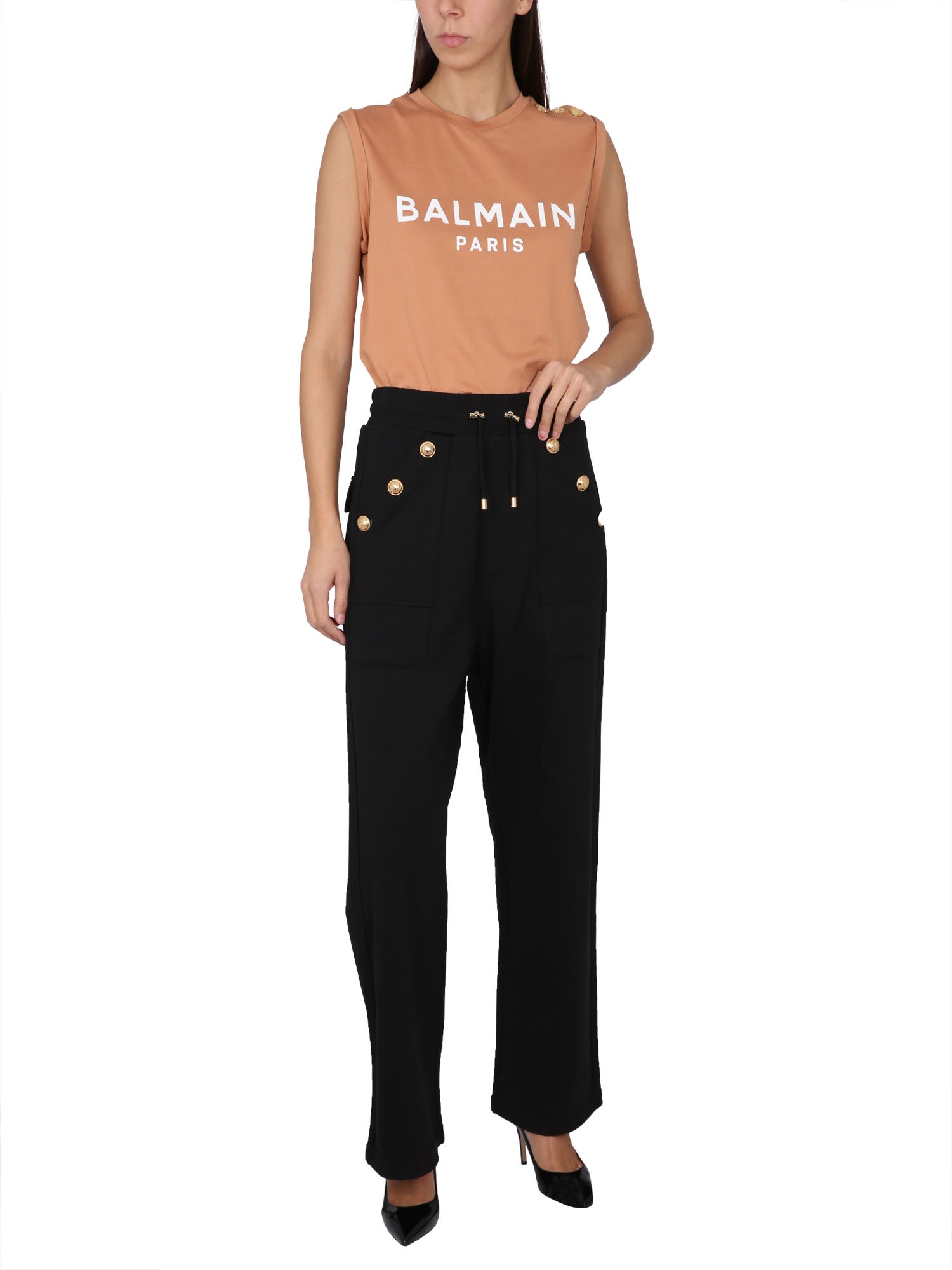 Balmain T-shirt With Logo In Beige
