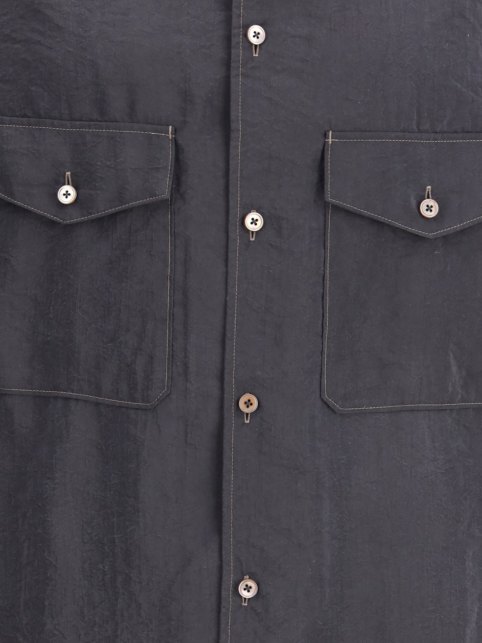 Lemaire Convertible Collar Shirt In Gray