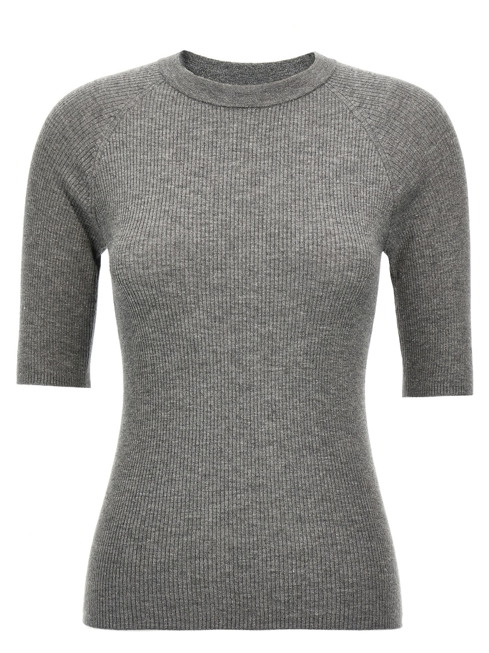 Shop Brunello Cucinelli Lurex Ribbed Sweater In Gray