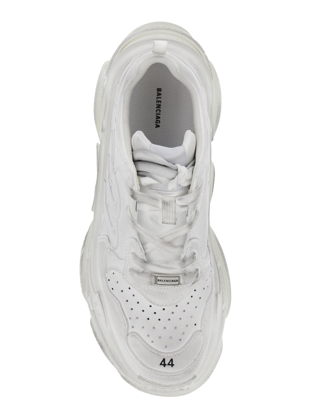 Balenciaga Triple S Sporty White Sneaker With 3b Logo Embroidered On The Side And Worn Effect In Tech Fabric Ma In White