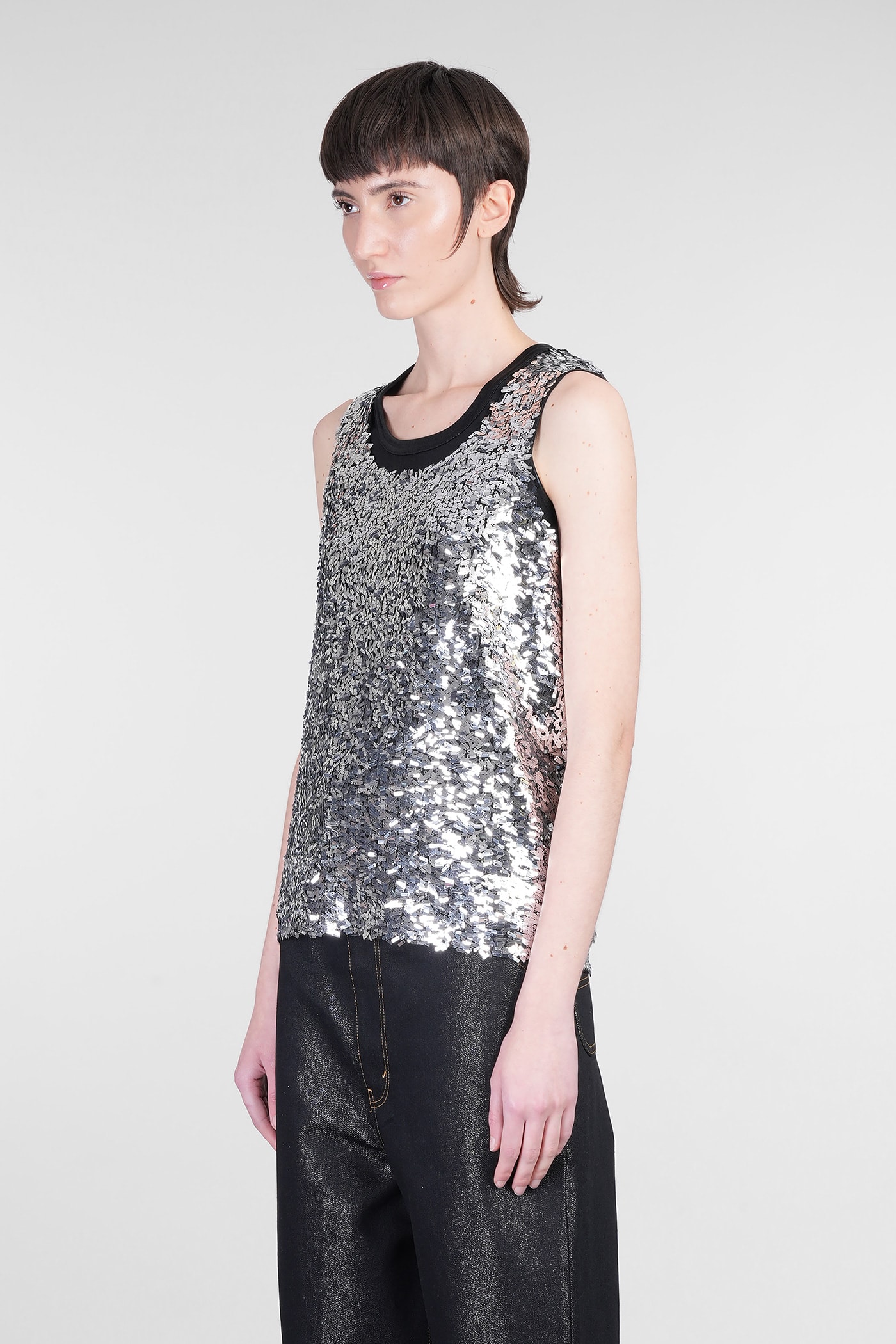 Shop Junya Watanabe Tank Top In Silver Polyester