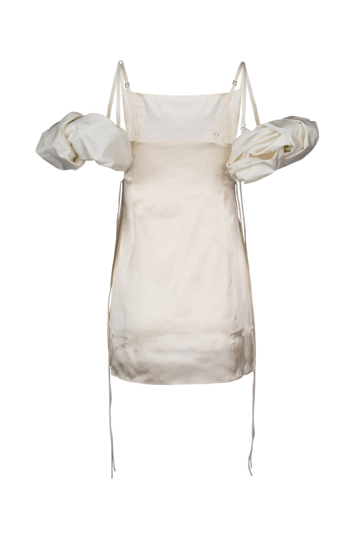 Jacquemus Satin Puff Sleeve Dress In Offwhite