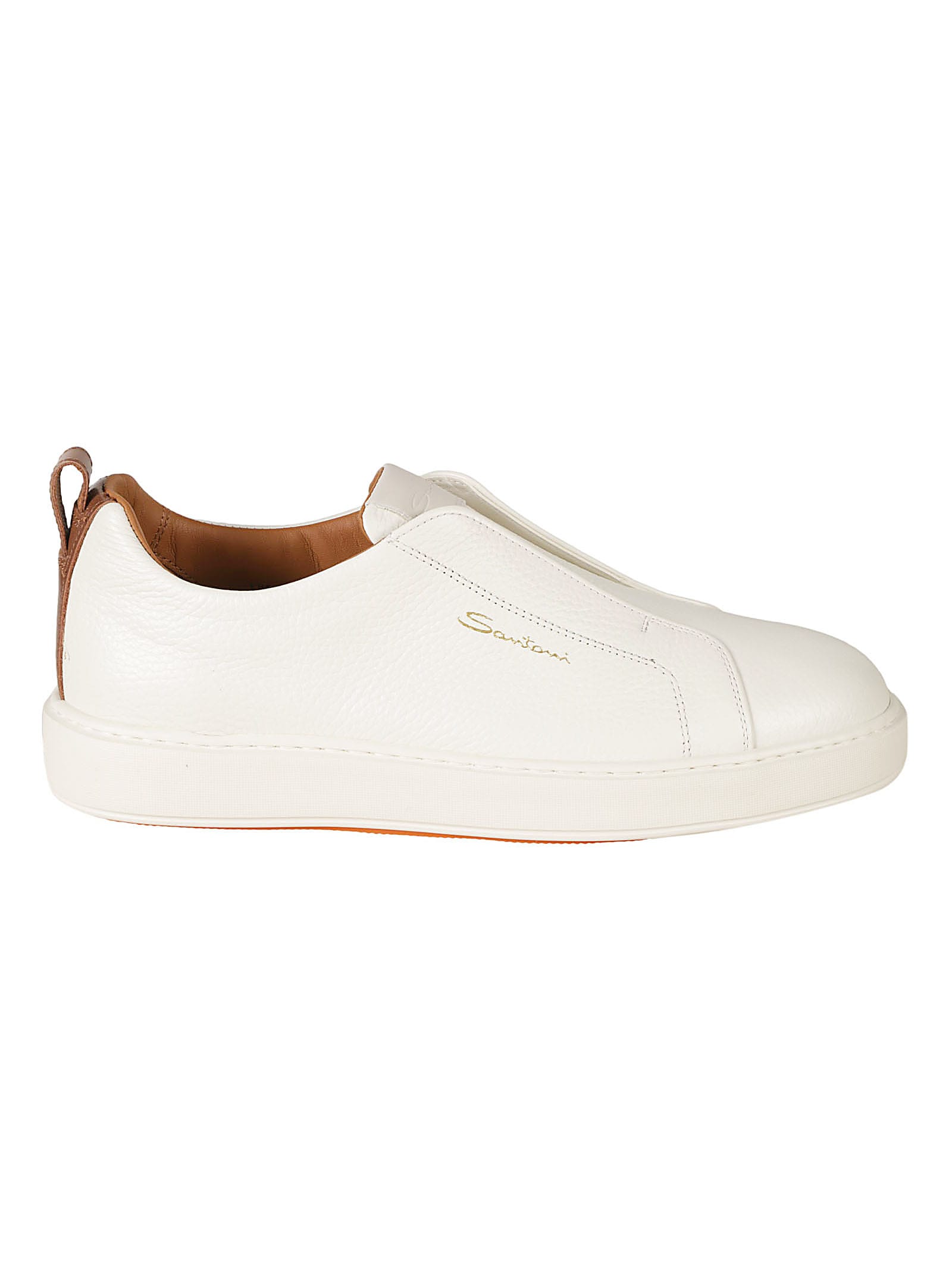 Santoni Lace-less Logo Sided Sneakers In White