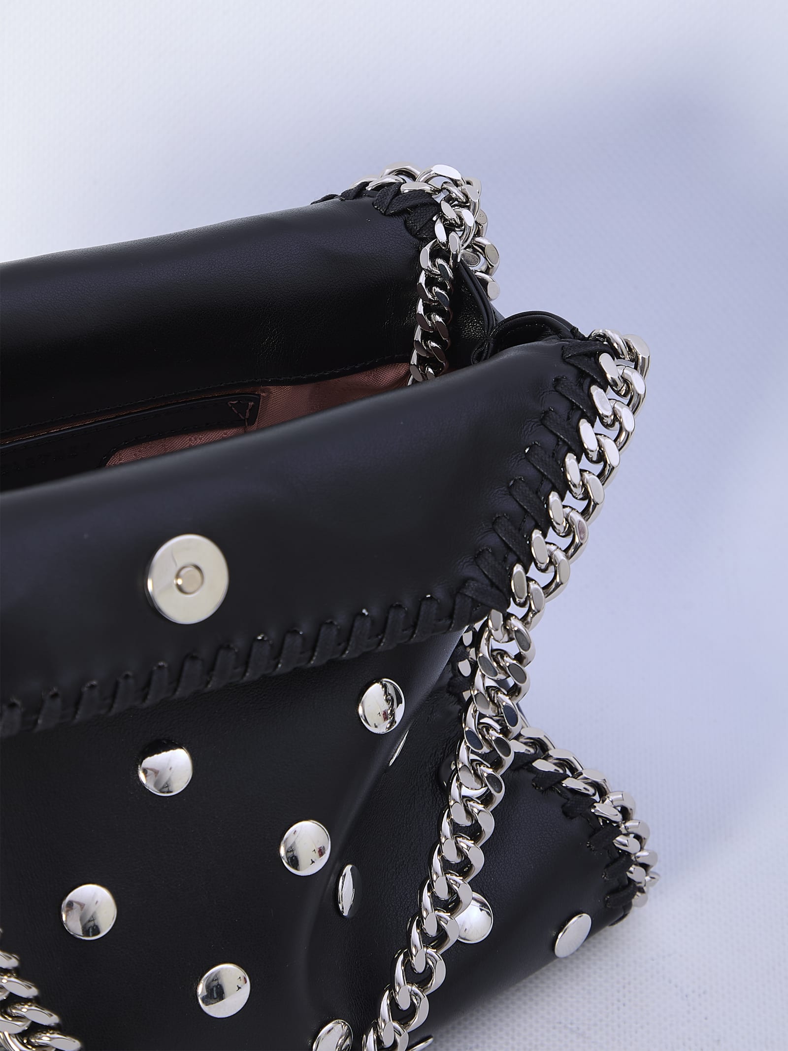 Shop Stella Mccartney Studded Falabella Mini Tote Bag In Black