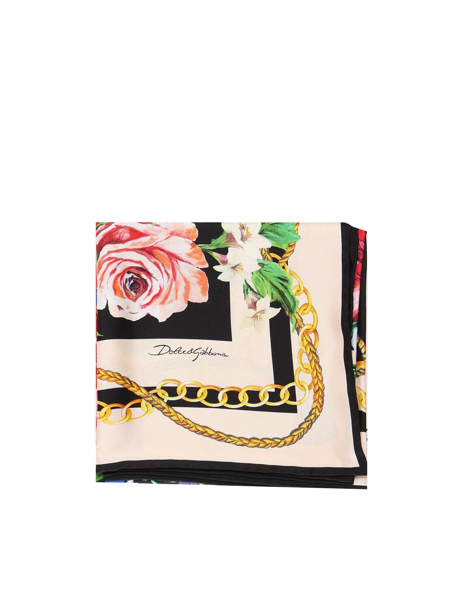 Dolce & Gabbana Flower Print Silk Twill Scarf In Neutral
