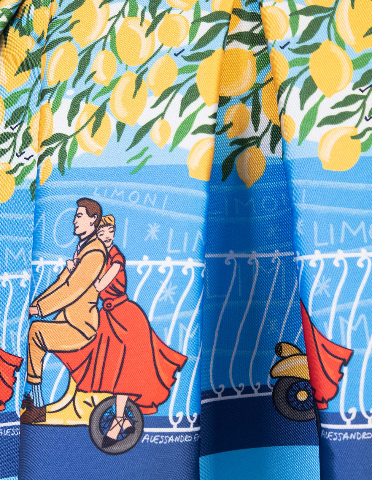 Shop Alessandro Enriquez Blue Bell Long Skirt With Lemons Print In Lime