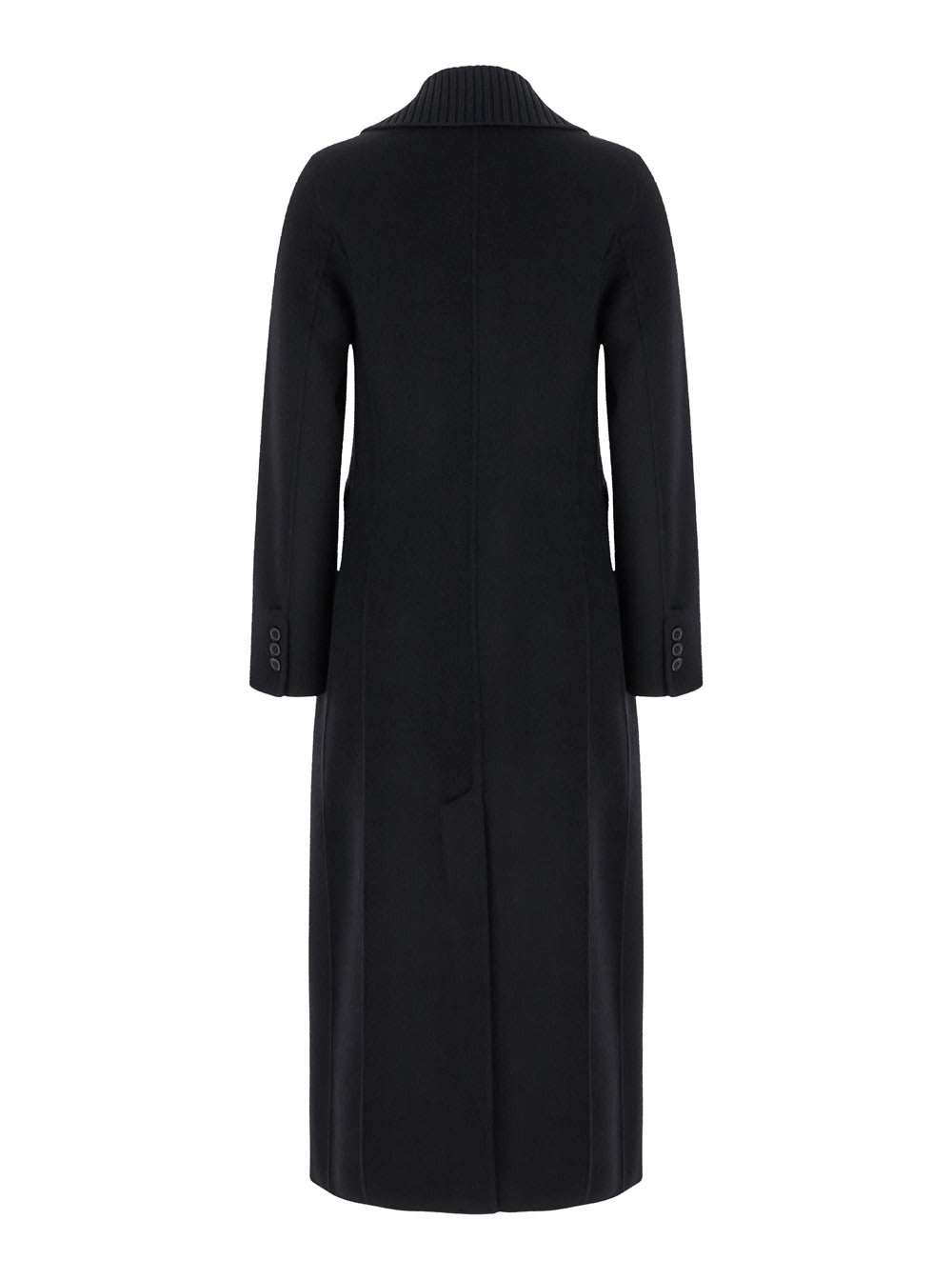 Shop P.a.r.o.s.h Long Black Double-breasted Coat With Ribbed Revers In Wool Woman