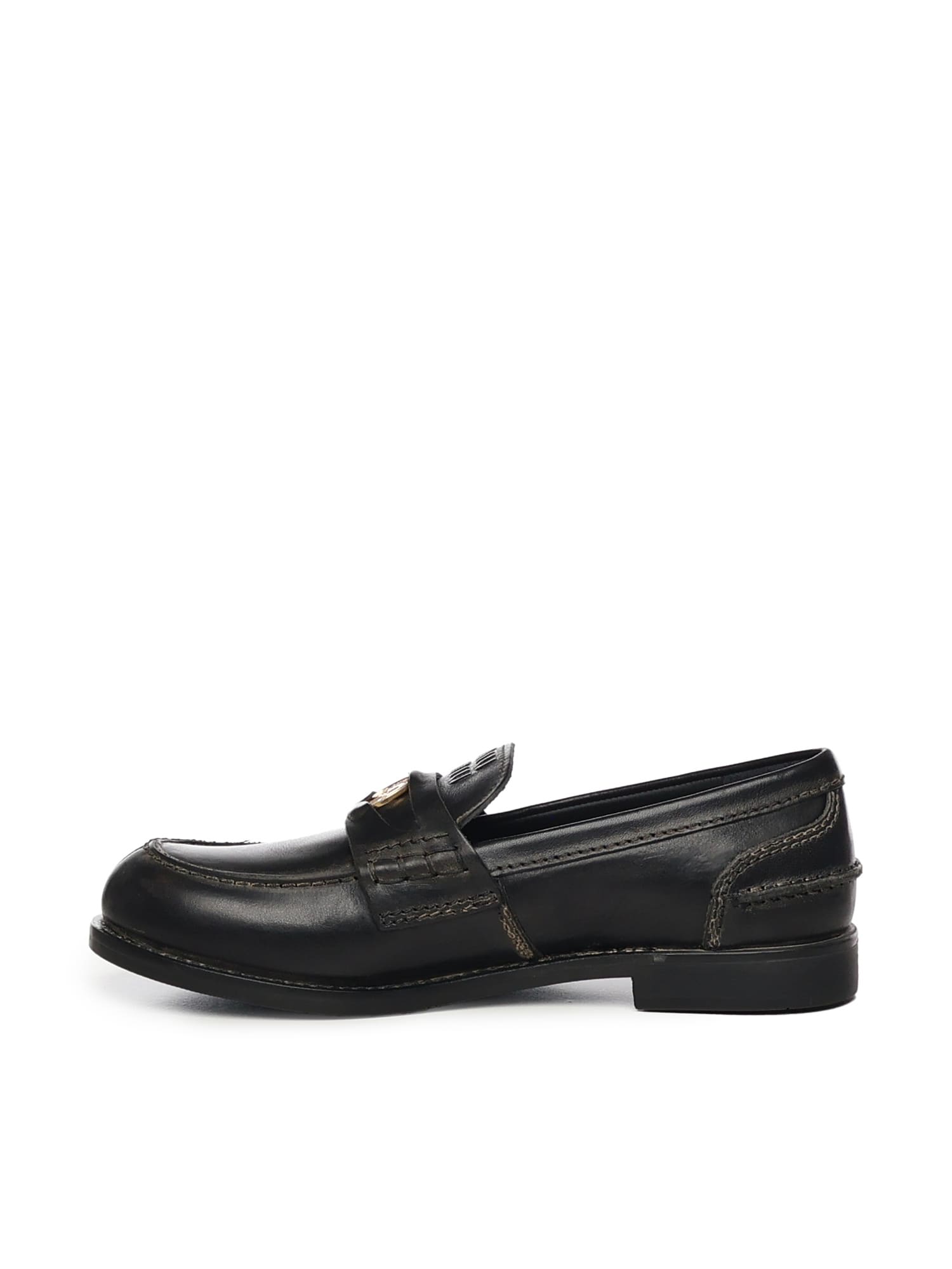 Miu Miu Leather Loafers In Black