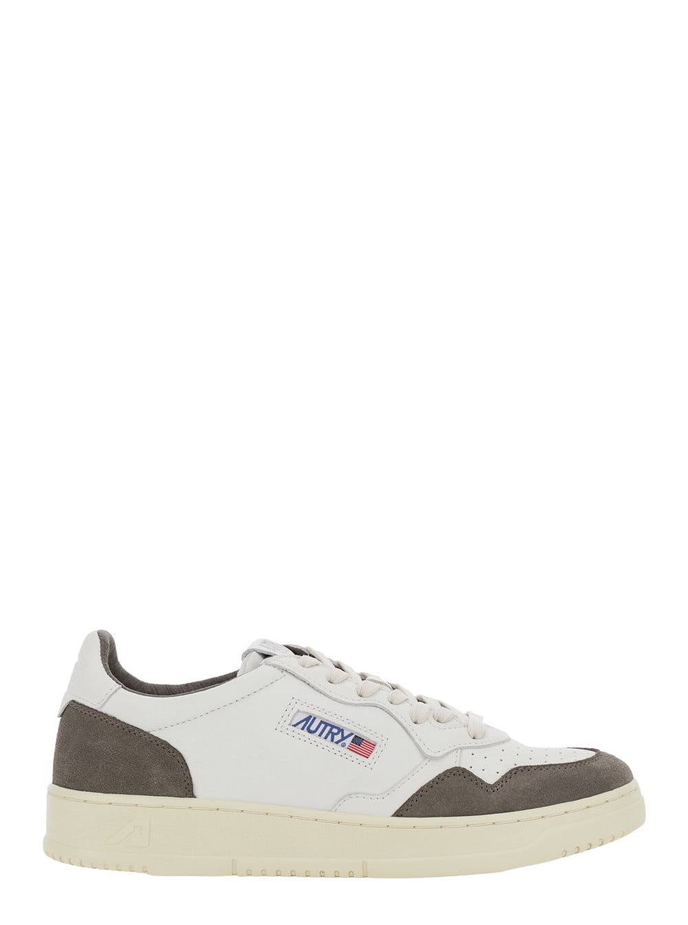 Autry 'medalist Low' White Low Top Sneakers With Side Logo Detail In Leather And Suede Man In Gray