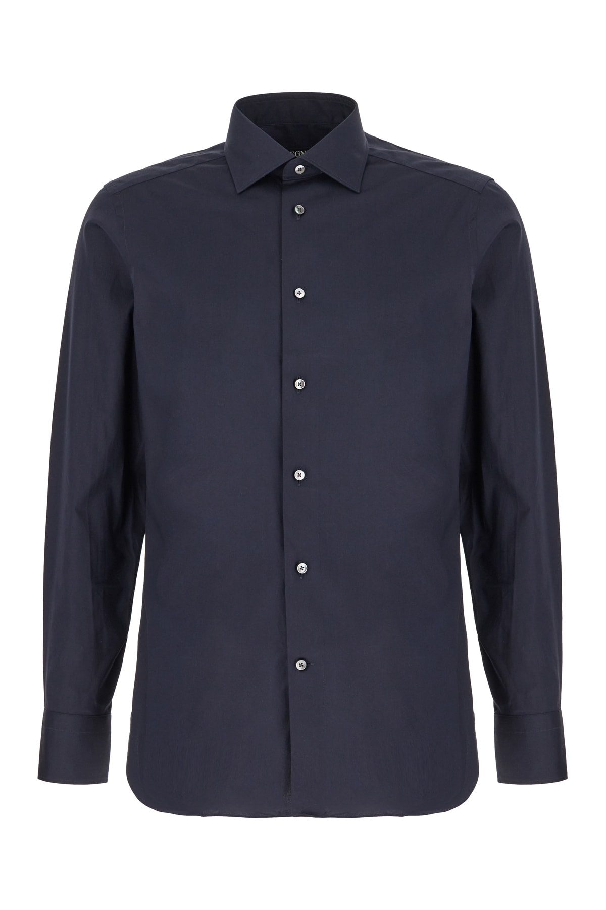 Shop Zegna Navy Blue Poplin Shirt