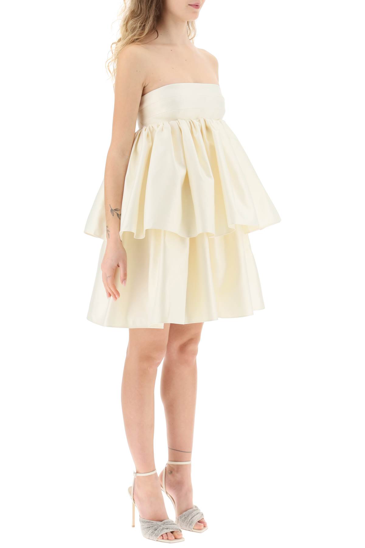 Shop Rotate Birger Christensen Responsible Tiered Mini Dress In Egret (white)
