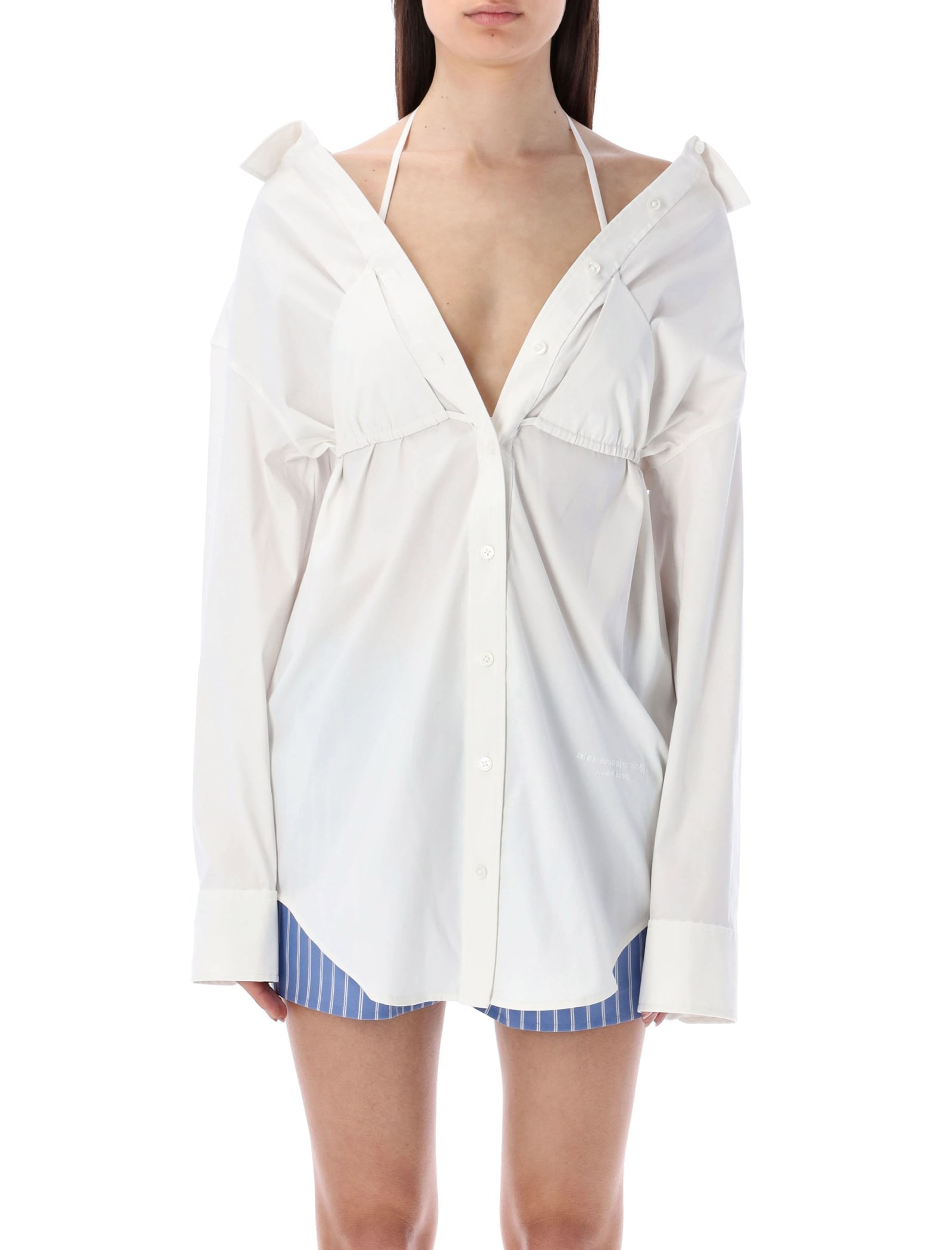 Alexander Wang Layered Poplin And Stretch Halterneck Shirt In White