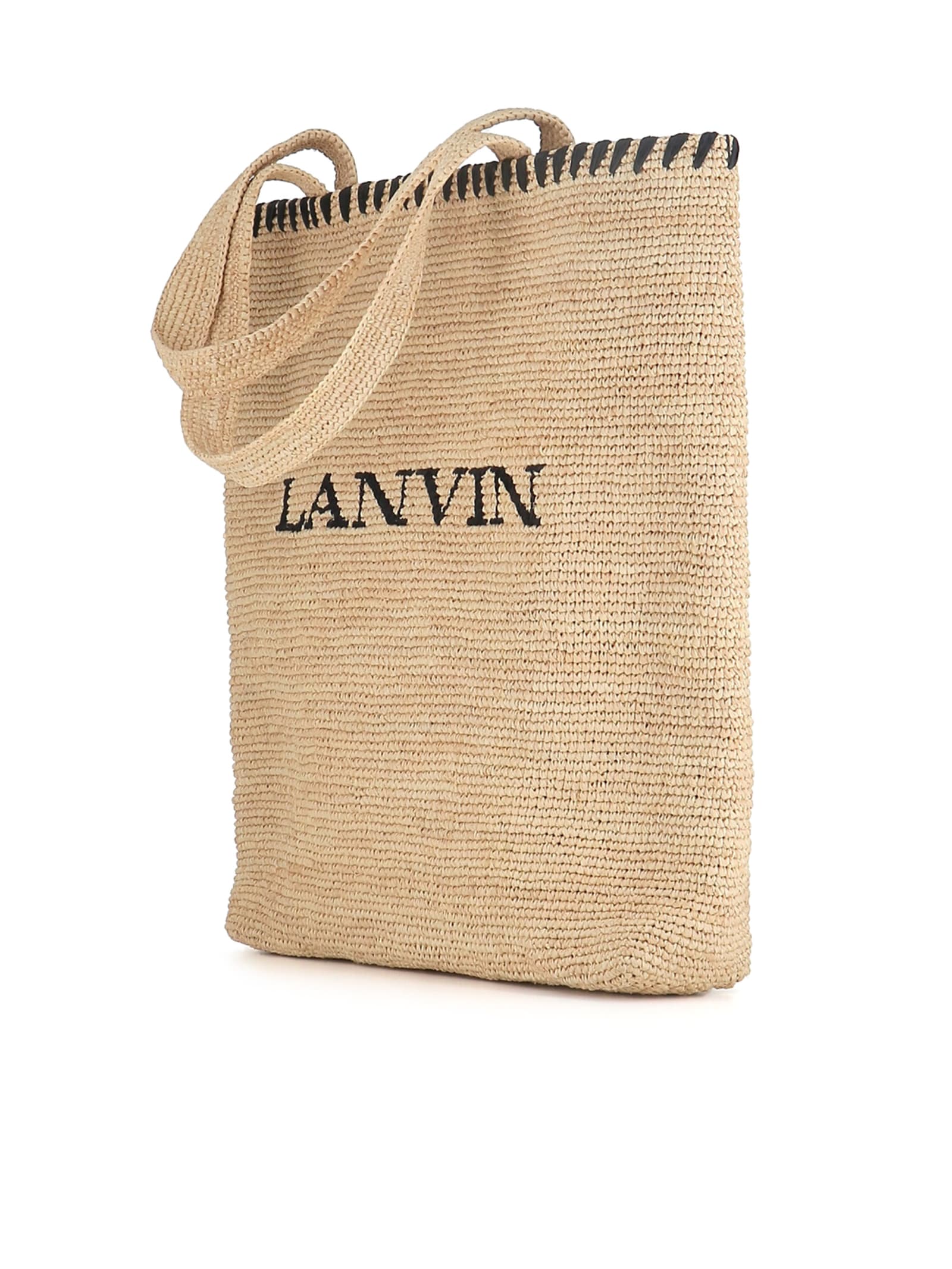 Shop Lanvin Raffia Tote Bag In Beige