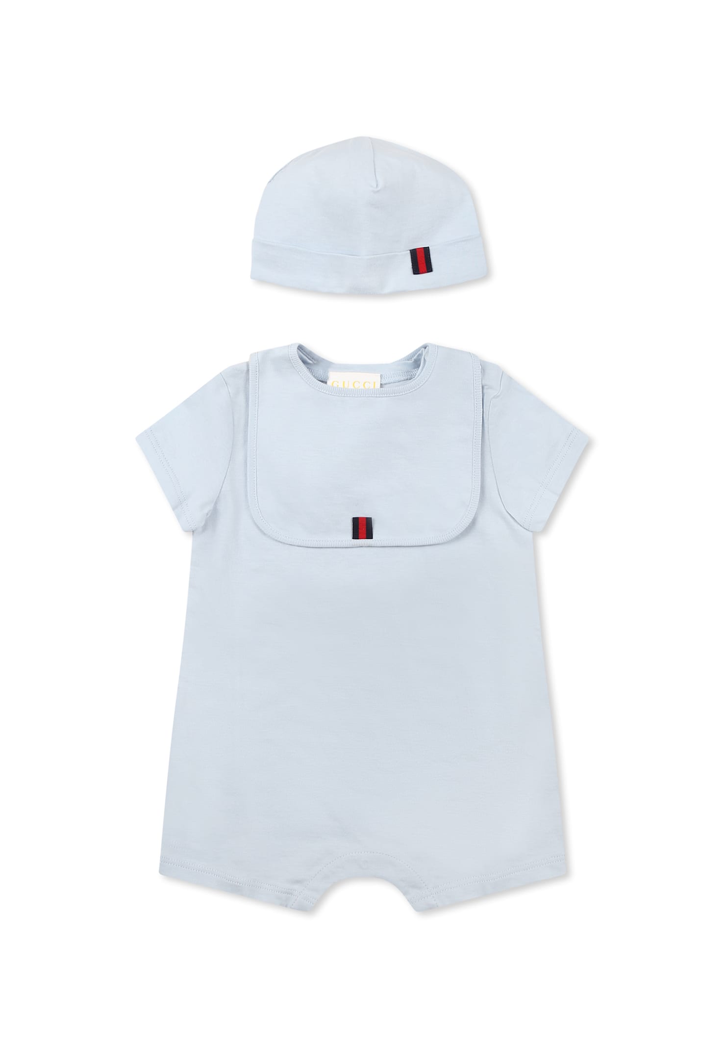 Shop Gucci Light Blue Romper Set For Baby Boy With Logo