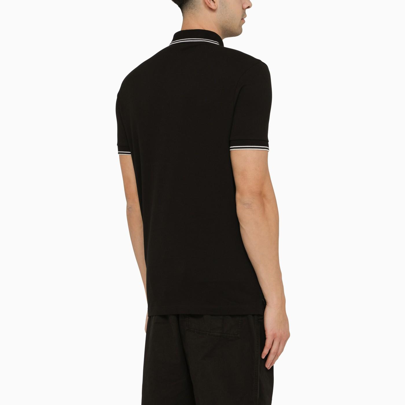 Shop Stone Island Black Short-sleeved Polo Shirt With Logo In Multicolor