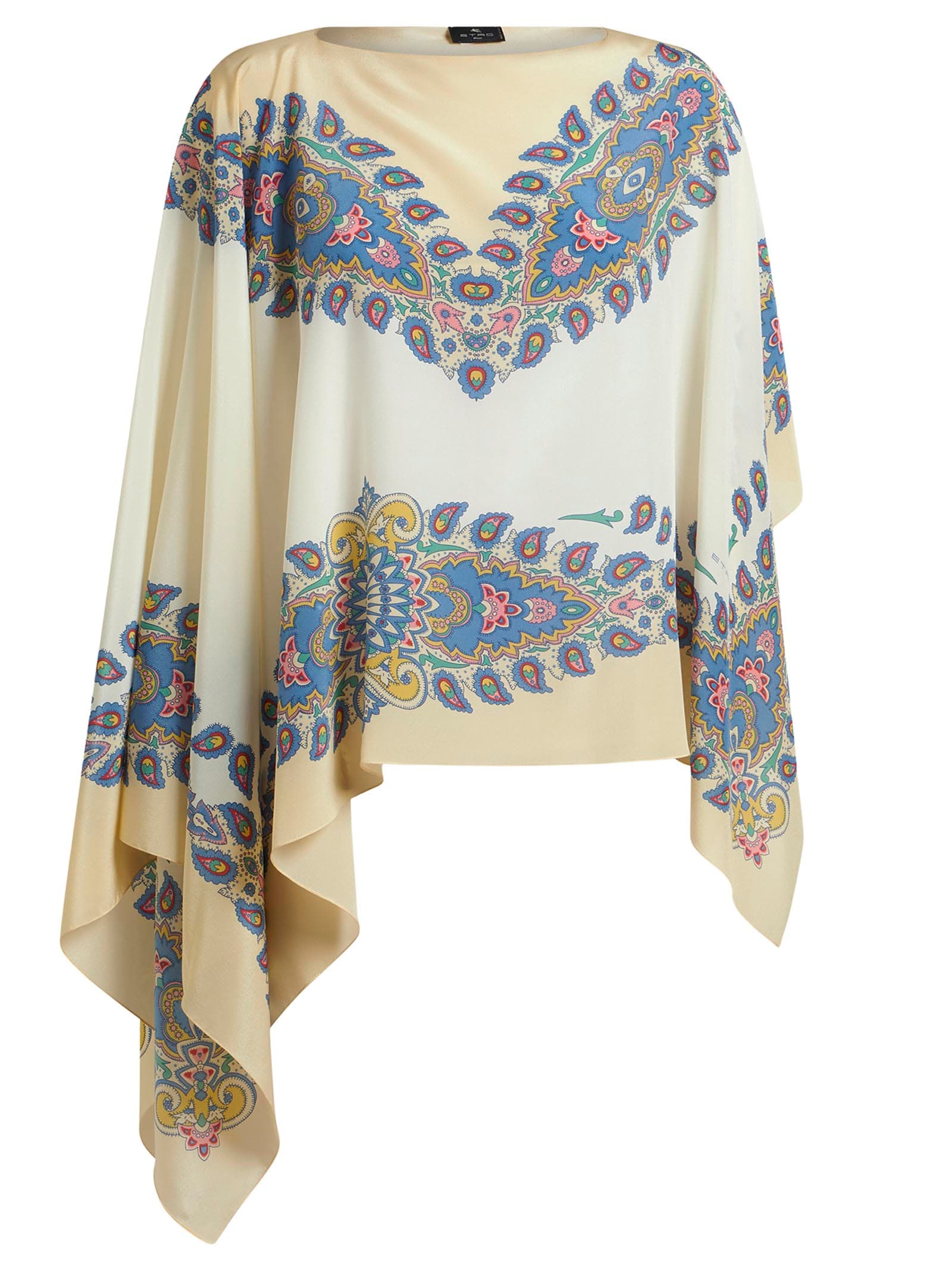 Etro Paisley-print Silk Asymmetric Poncho In White