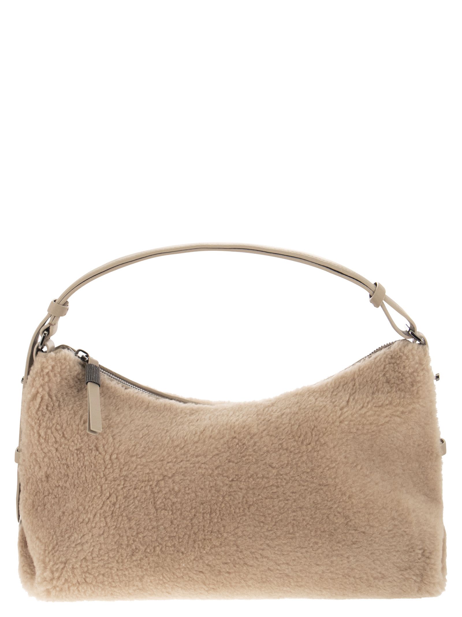 BRUNELLO CUCINELLI FLEECY BAG MADE OF VIRGIN WOOL AND CASHMERE WITH NECKLACE