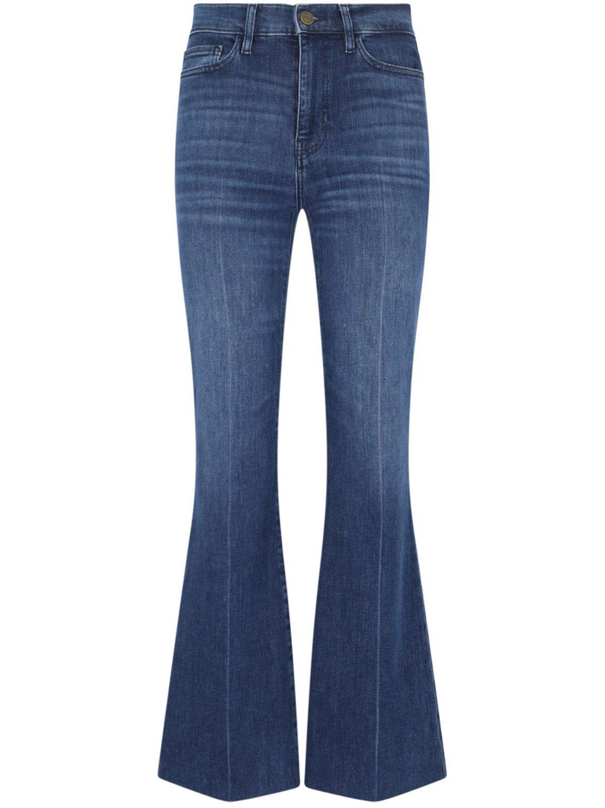 Shop Frame Le Easy Flare Raw Fray Jeans In Calvin