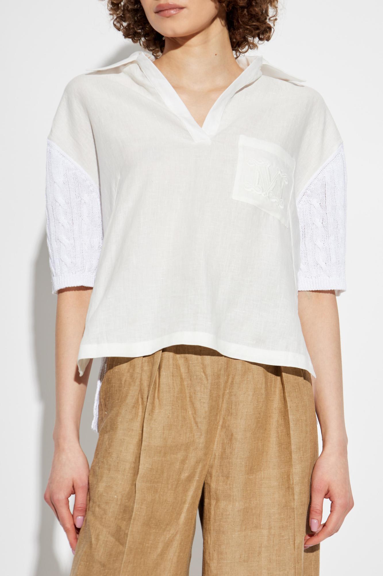 Max Mara Lapel Short Sleeve Shirt In White