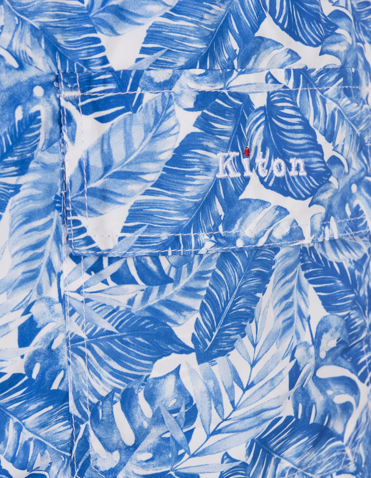 Shop Kiton White Swim Shorts With Light Blue Foliage Print