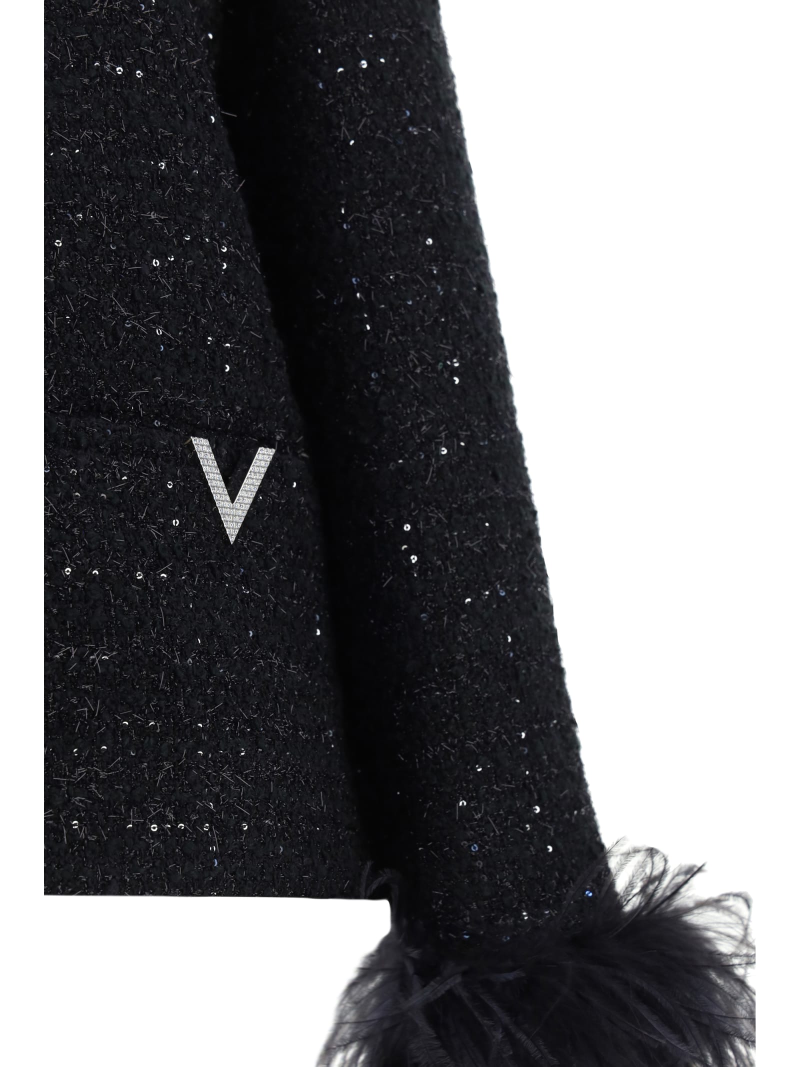 Shop Valentino Tweed Jacket In Nero Lurex