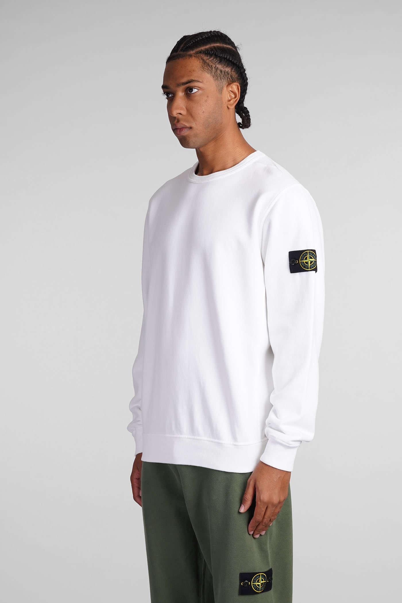 Shop Stone Island Sweatshirt In White Cotton