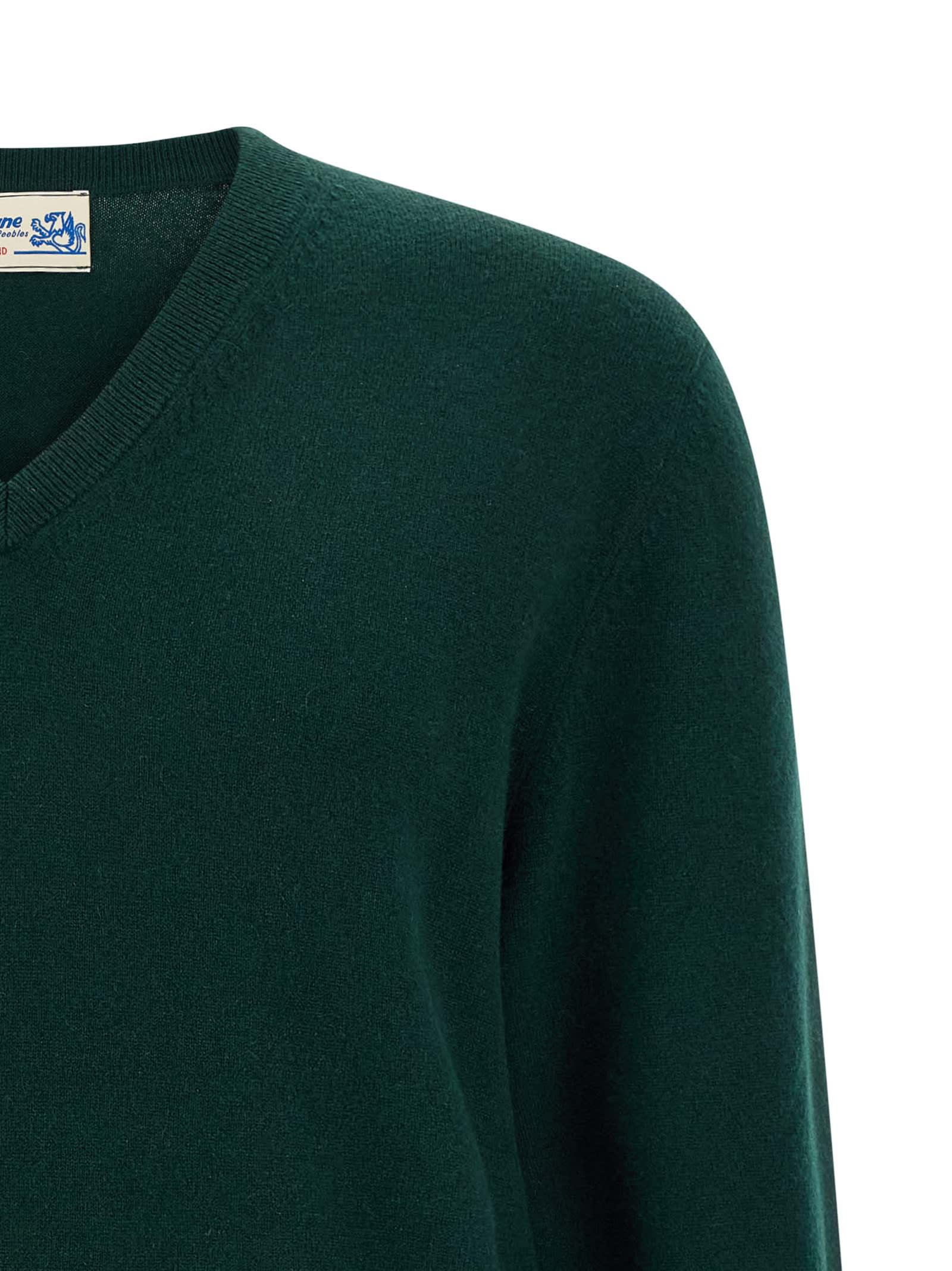 Ballantyne V-neck Cashmere Sweater With Ribbed Detailing In Green