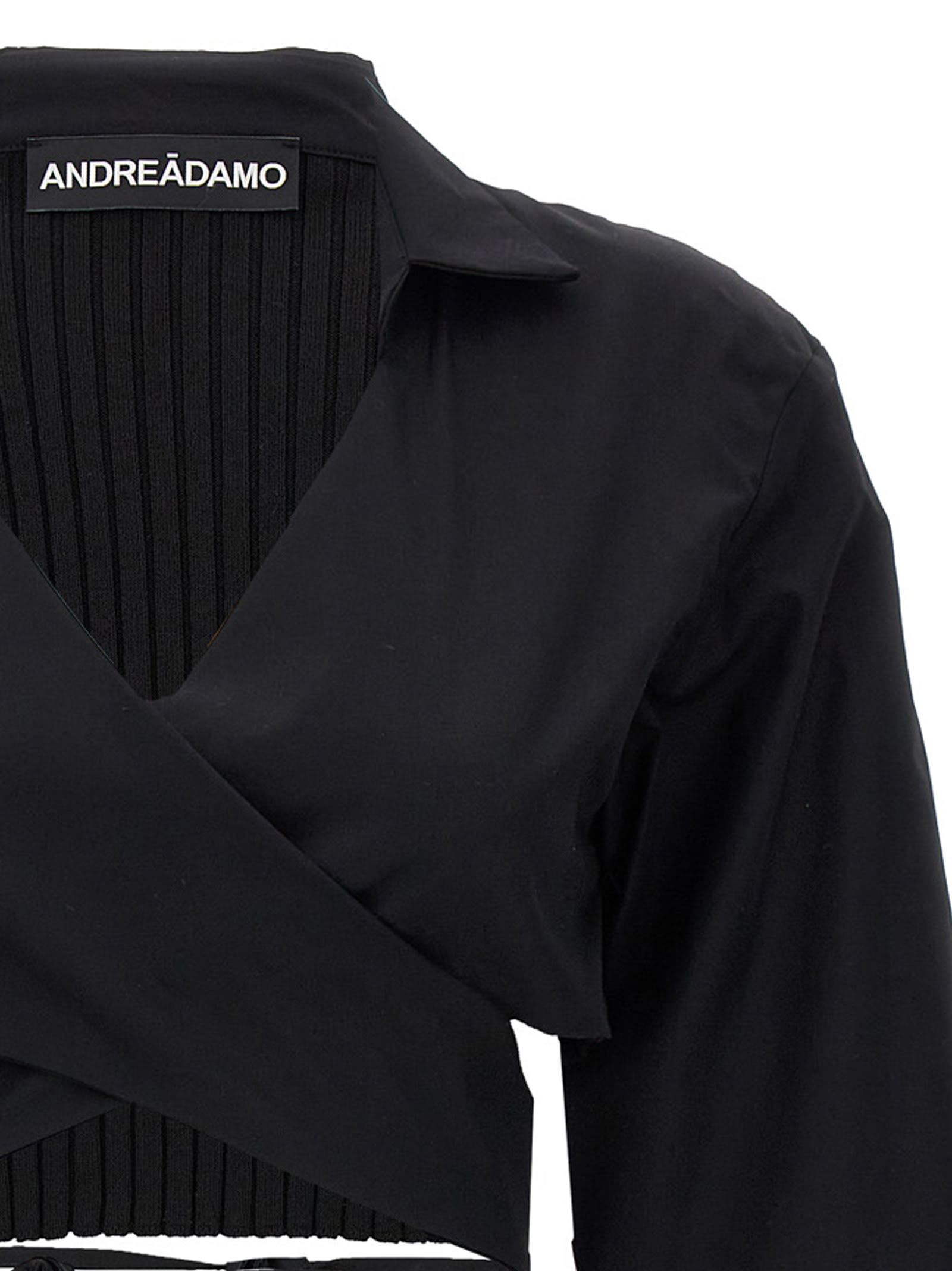 Shop Andreädamo Criss Cross Cropped Shirt In Black