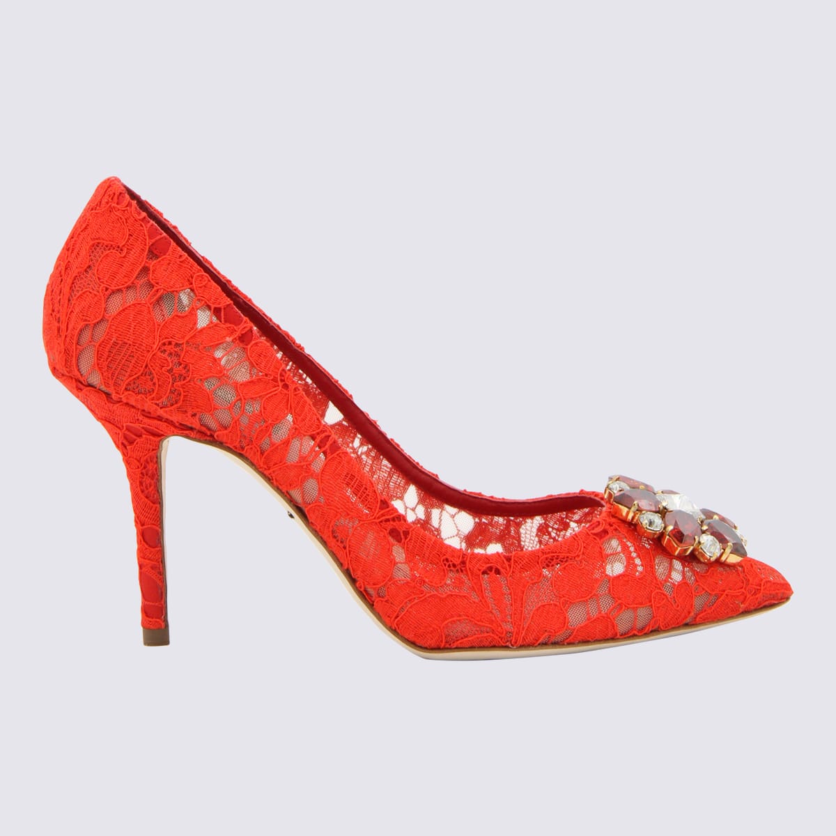 Shop Dolce & Gabbana Red Lace Bellucci Taormina Pumps