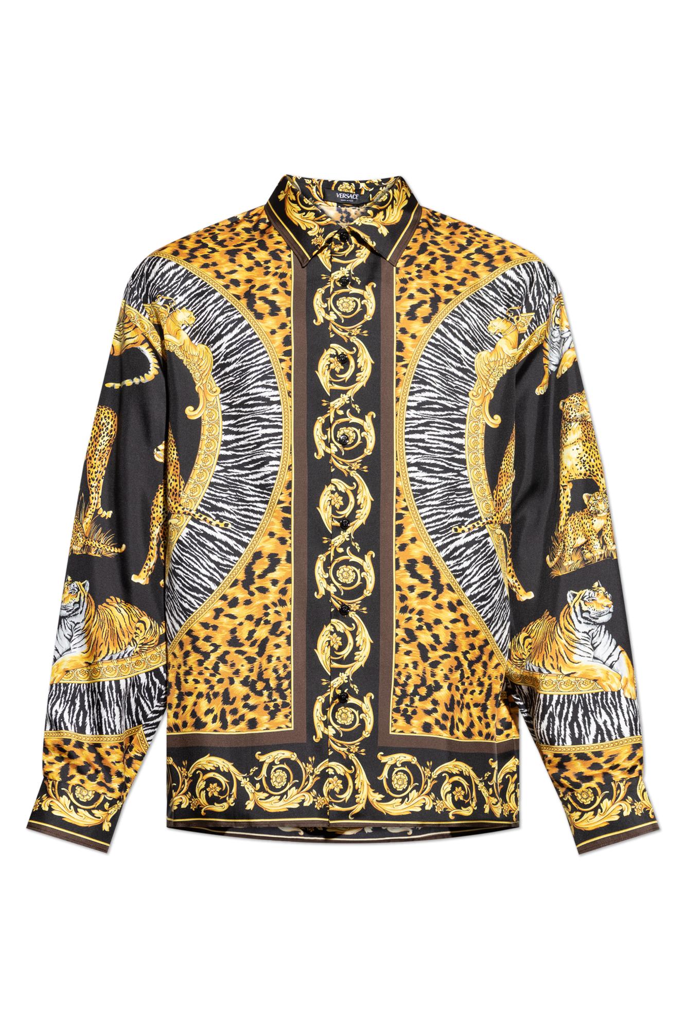 Versace Animal Print Shirt With Gold Accents In Yellow