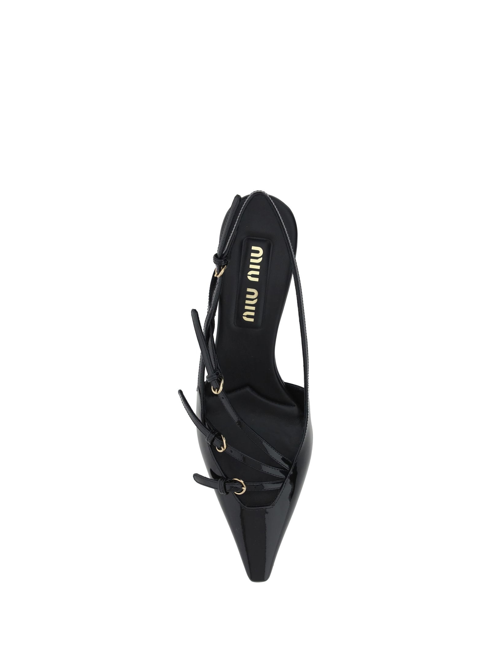 Miu Miu Leather Strappy Sling Back Kitten Pumps In Black