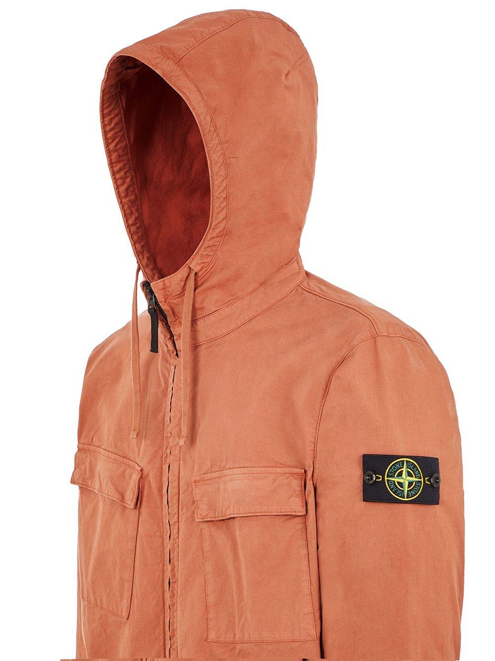 Shop Stone Island Logo Patch Hoooded Drawstring Jacket In Rosso