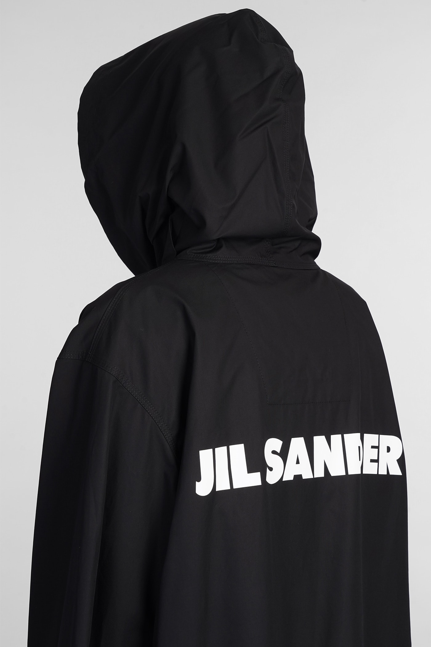 Jil Sander Hooded Midi Parka With Drawstring Waist In Black