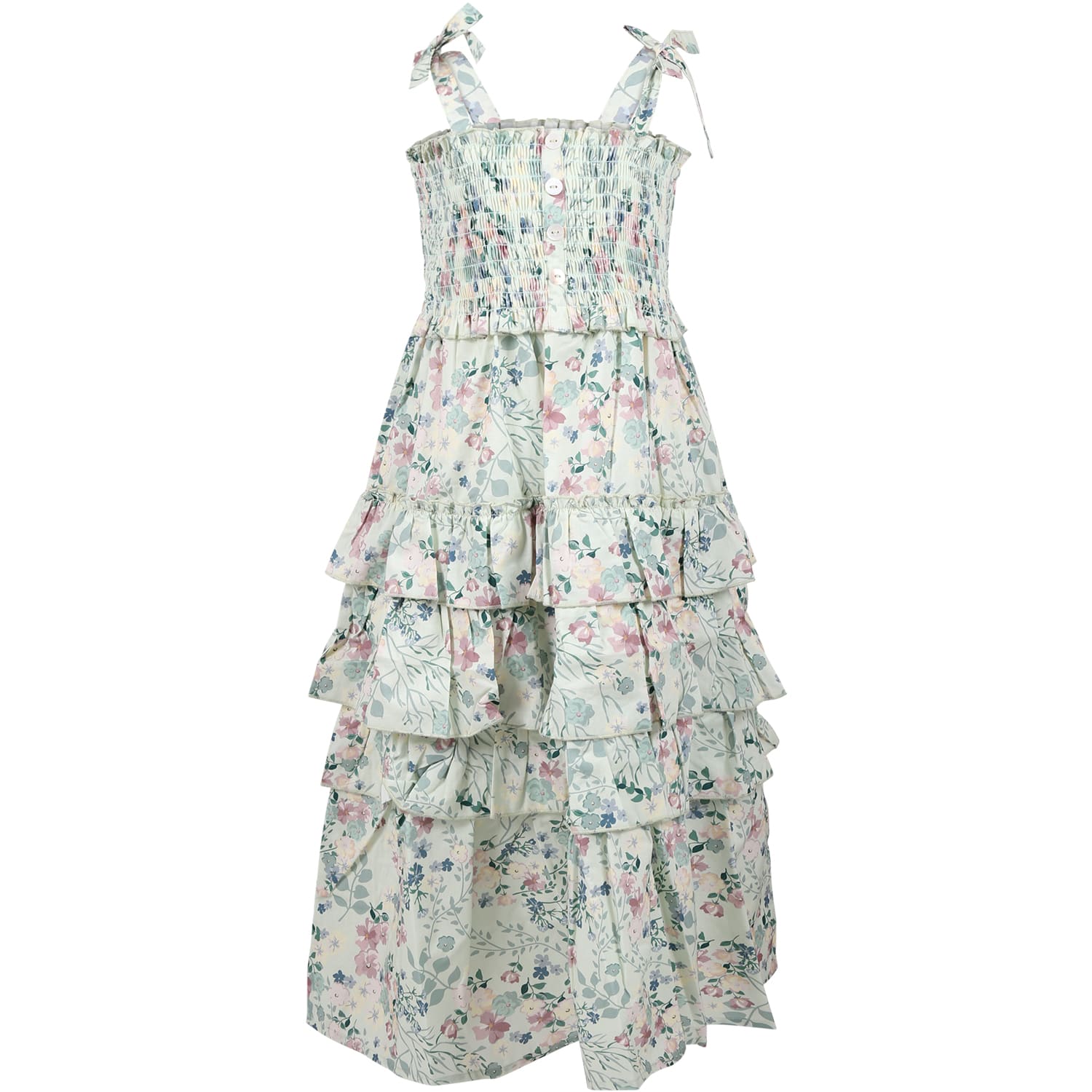 Coco Au Lait Kids' Green Dres For Girl With Flower Print